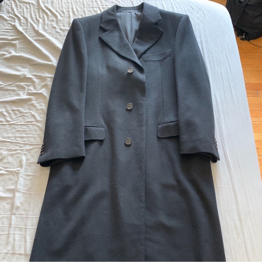 Zegna Black Cashmere Overcoat M
